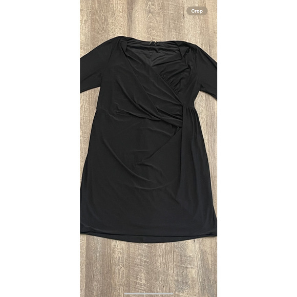 Igigi Dress Womens size 12 Black Draped Short Sleeve V Neck Made In USA - Picture 3 of 4